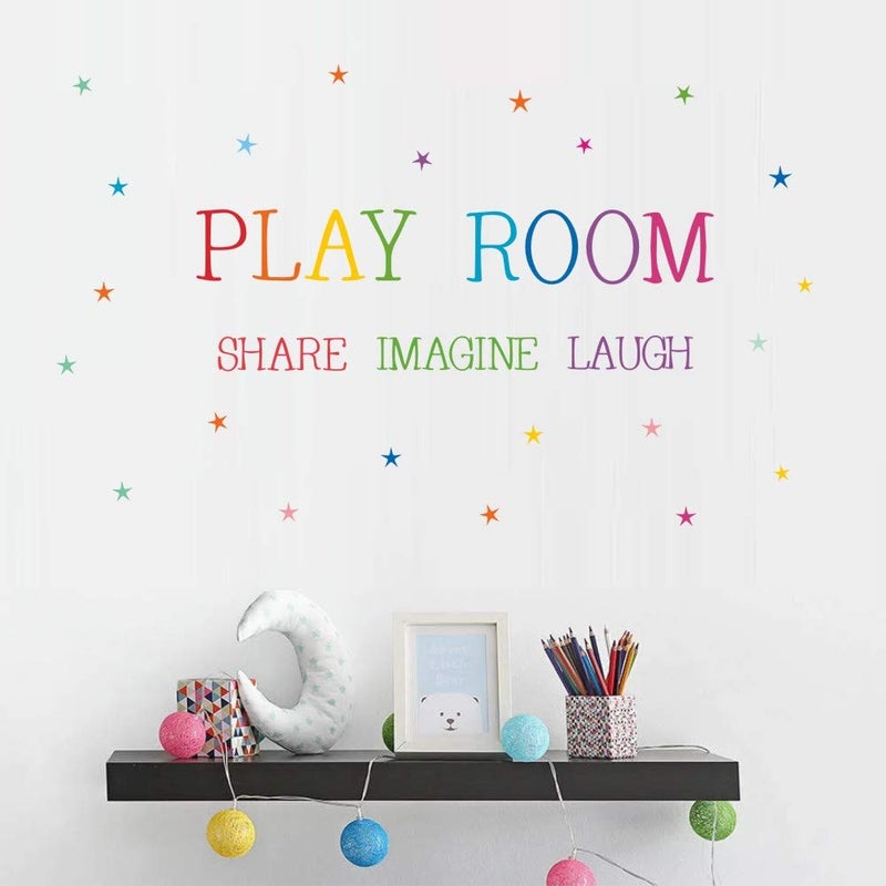 TOARTi Playroom Share Imagine Laugh Wall Sticker, Inspirational Quote Wall Decals,Colorful Stars Playroom Sticker for Wall Classroom Nursery Decoration - Image 3